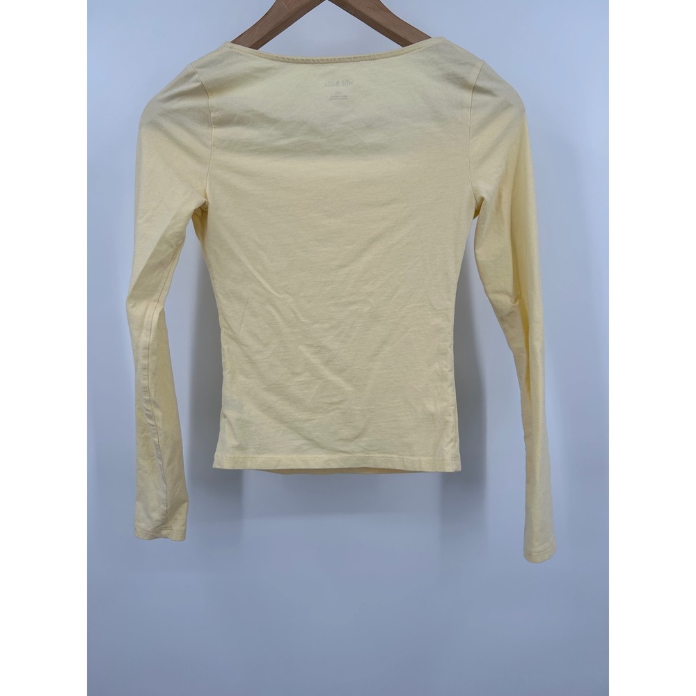 Wild Fable Women XXS Yellow Square Neck Long Sleeve Fitted T-Shirt Basic Top - Picture 2 of 4
